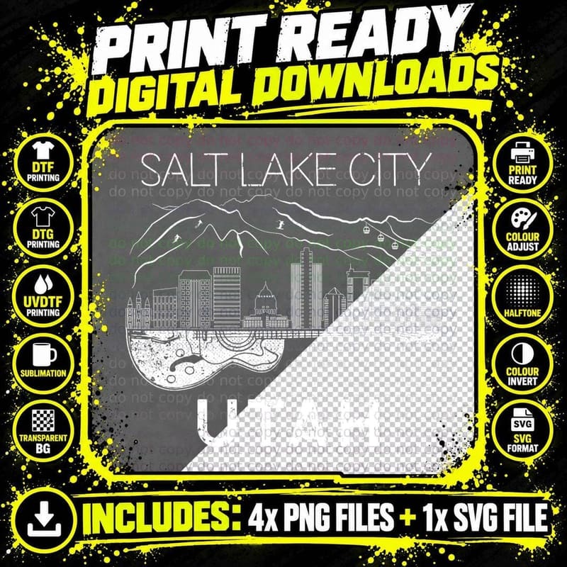 Salt Lake City Souvenir Men Utah Souvenir Music Guitar Png SVG Digital Bundle