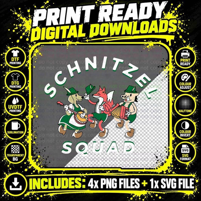 Schnitzel Squad Oktoberfest German Theme Party Brass Png SVG Digital Bundle