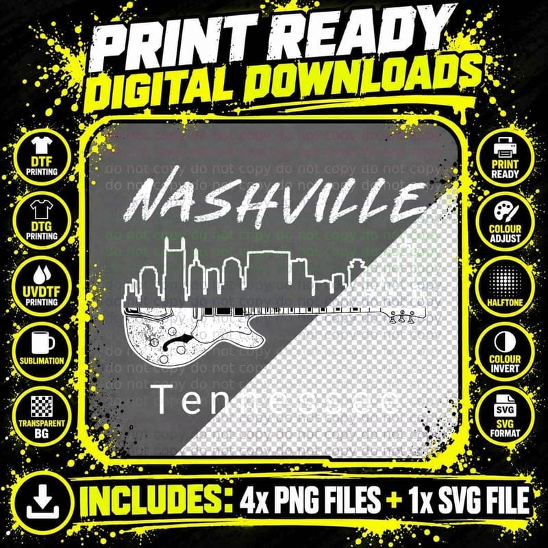 Souvenir Tee Shirts from Nashville Tn Guitar Nashville Png SVG Digital Bundle