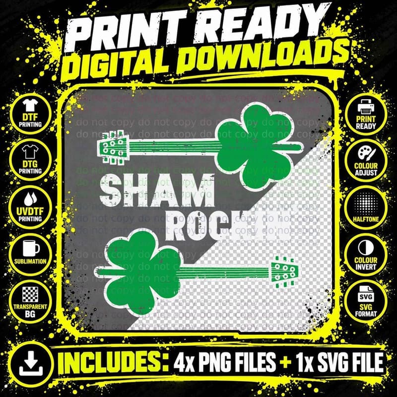 St Patricks Day Guitar Shamrockin Irish Rocker Boys Kids Png SVG Digital Bundle
