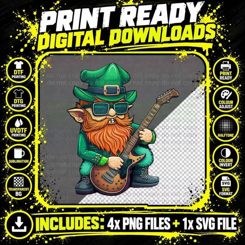 St Patricks Day Leprechaun with Sunglasses Playing Png SVG Digital Bundle