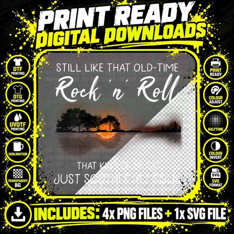 Still Like That Old Time Rock N Roll Music Guitar Hippie Png SVG Digital Bundle