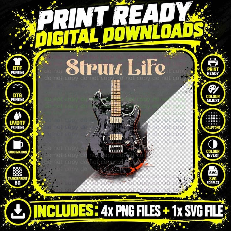 Strum Life Funny Quote Guitar Teacher T-Shirt Png SVG Digital Bundle