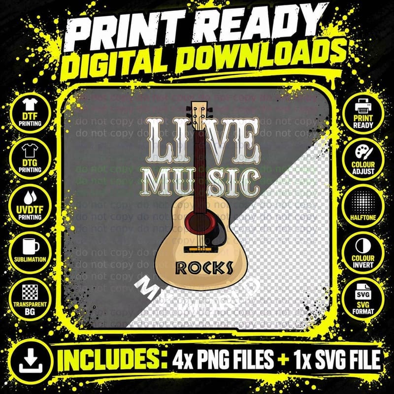 Support Live Music Guitar Player Musician Local Bands Png SVG Digital Bundle