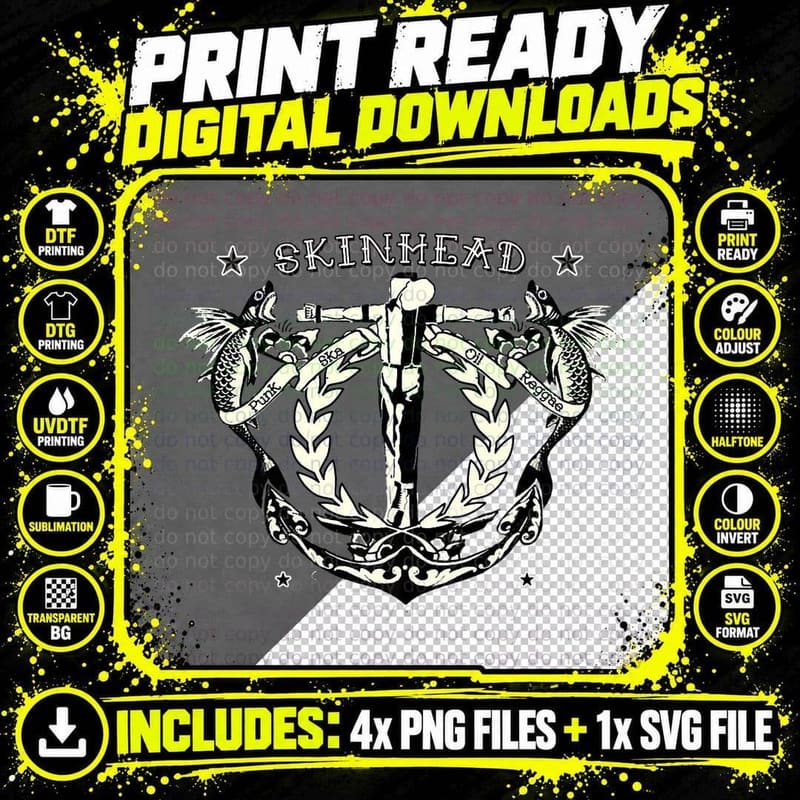 Tattoo Crucified Skinhead - Punk, Ska, Oi!, Reggae Png SVG Digital Bundle