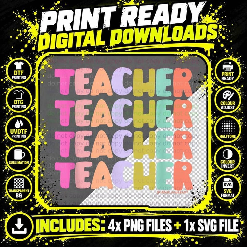 Teacher - School Art Math Band Science English Educators Png SVG Digital Bundle
