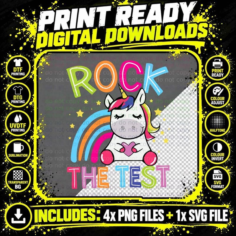 Test Day Rock Test Teacher Testing Day Unicorn Teacher Png SVG Digital Bundle