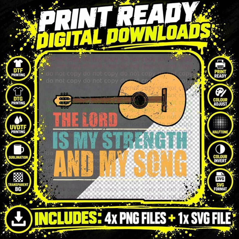 The Lord Is My Strength and Song Christian Guitar Png SVG Digital Bundle