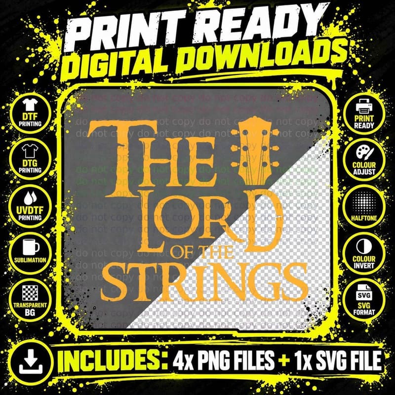 The Lord of the Strings T-Shirt Funny Guitar Bassist Png SVG Digital Bundle