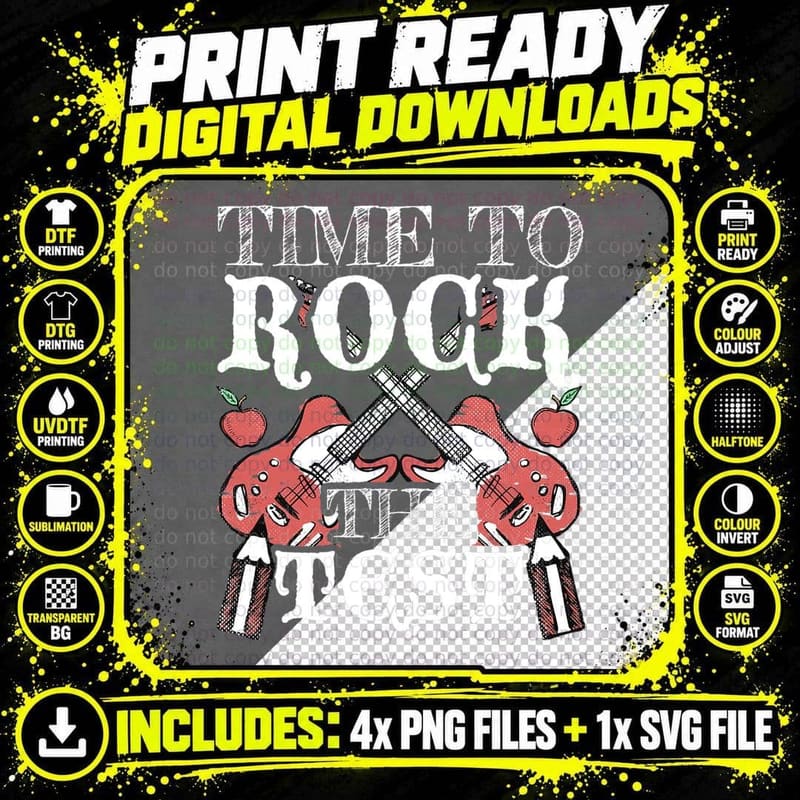 Time to Rock the Test Day Teacher Guitar Testing Day Png SVG Digital Bundle