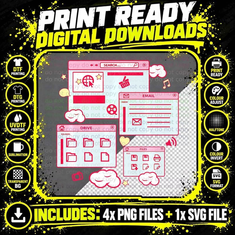 Vaporwave Aesthetic 90s Grunge Kawaii E-Girl Browser Png SVG Digital Bundle