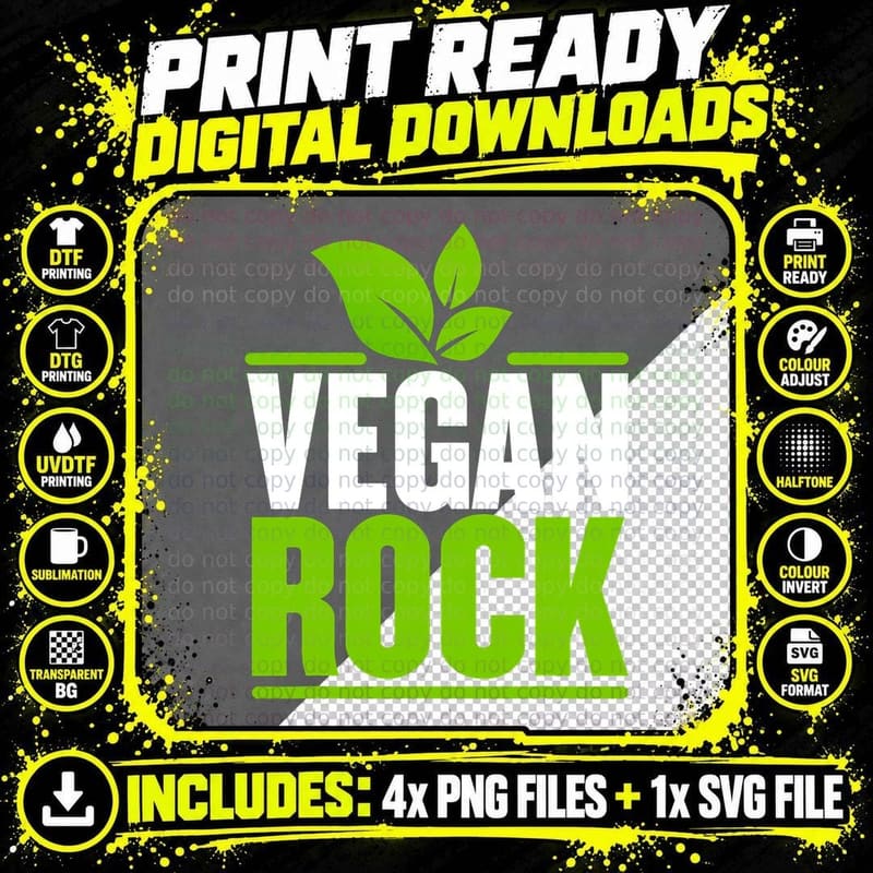 Vegan Rock Veganism Veggie Food Lover World Vegetarian Png SVG Digital Bundle