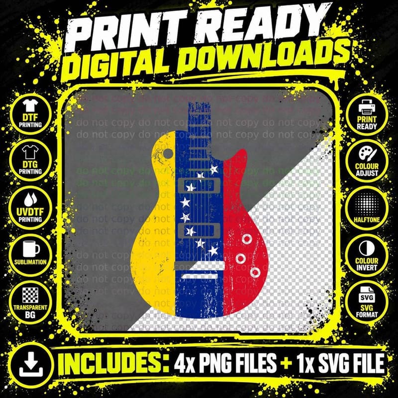 Venezuela Flag Guitar Vintage Musician T-Shirt Png SVG Digital Bundle