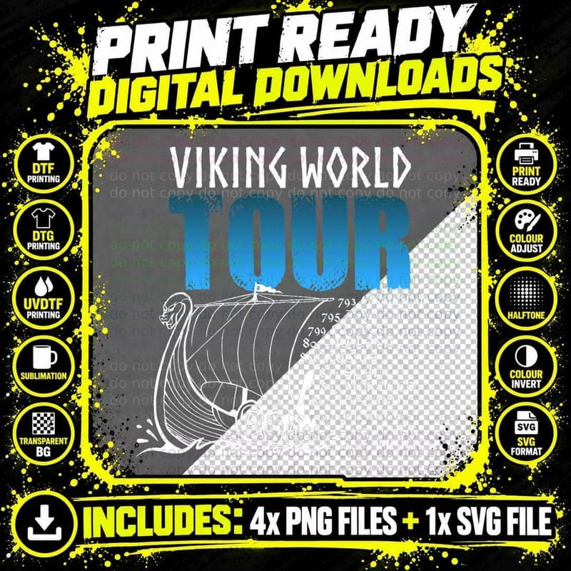 Viking World Tour Longship Gift for Viking Warriors Png SVG Digital Bundle