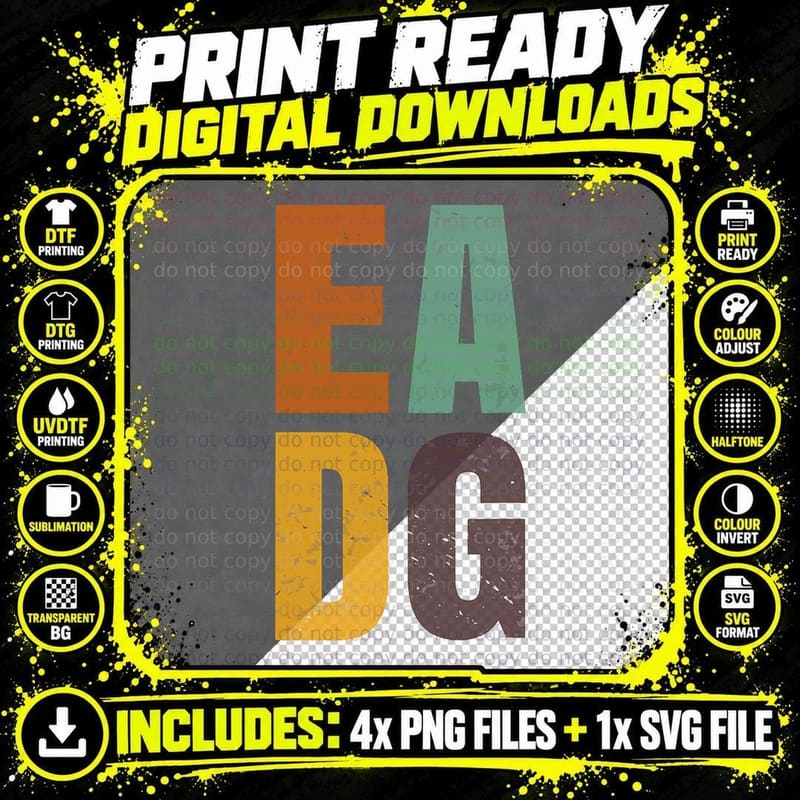 Vintage EADG Electric Bass Guitar Strings EADG Tuning Png SVG Digital Bundle