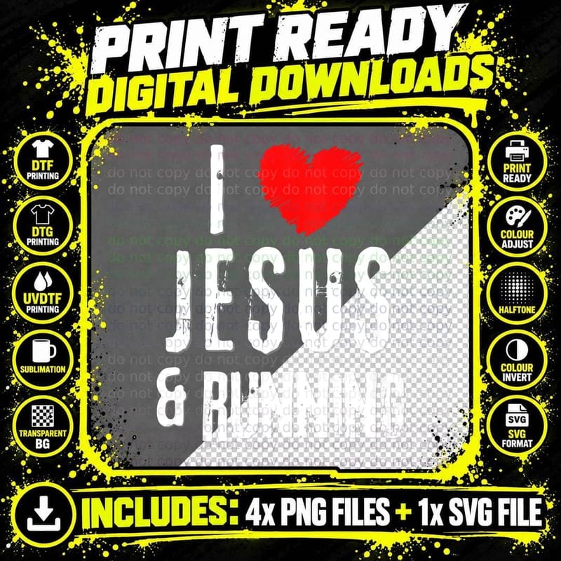 Vintage Grunge I Love JESUS & Running, Christian Png SVG Digital Bundle