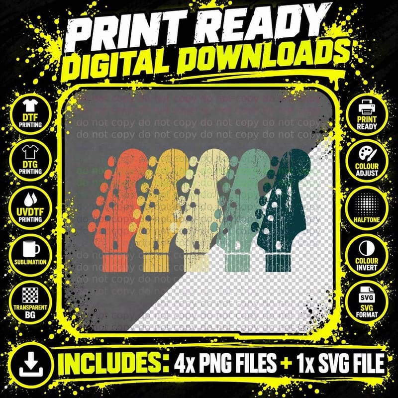 Vintage Guitar Gift for Men Women Music Band Guitarist Png SVG Digital Bundle