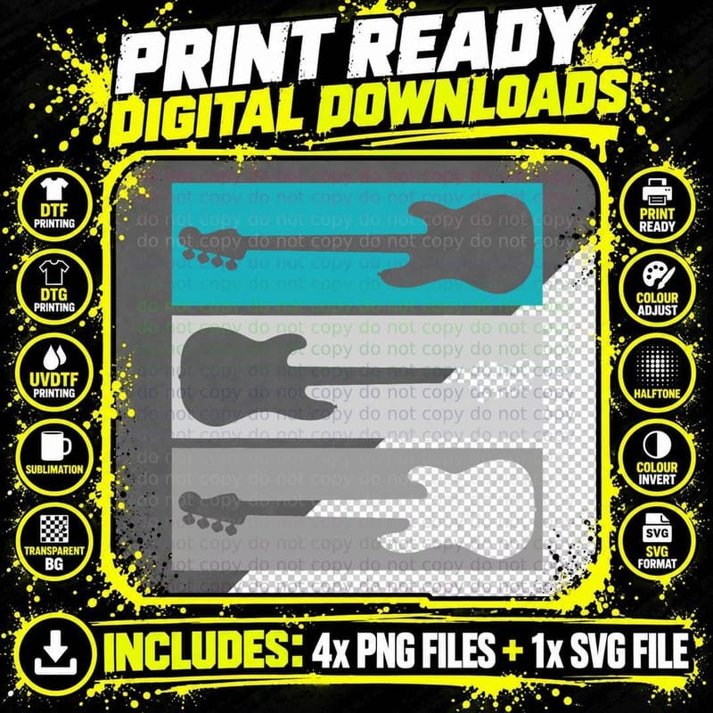 Vintage Guitar Player Men Women Music Band Guitarist Png SVG Digital Bundle