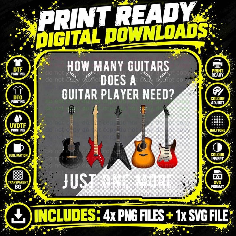 Vintage Guitar Present for Guitarist Men Women Guitar Png SVG Digital Bundle