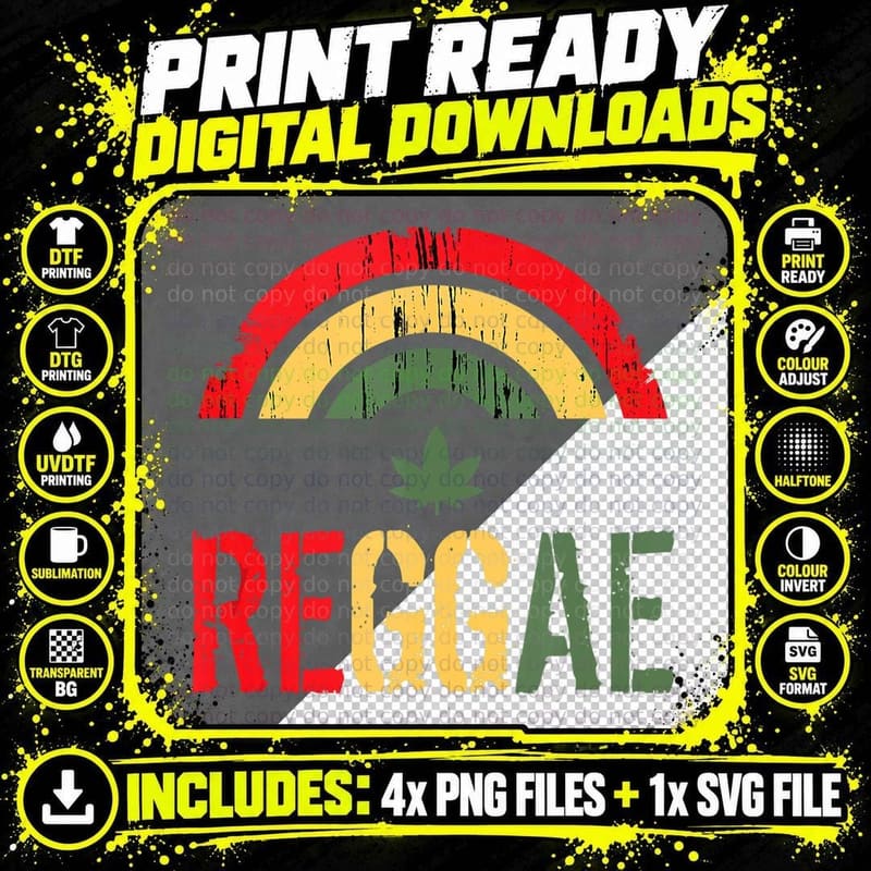 Women Men Reggae Tee Jamaican, Music Band Fan T-Shirt Png SVG Digital Bundle