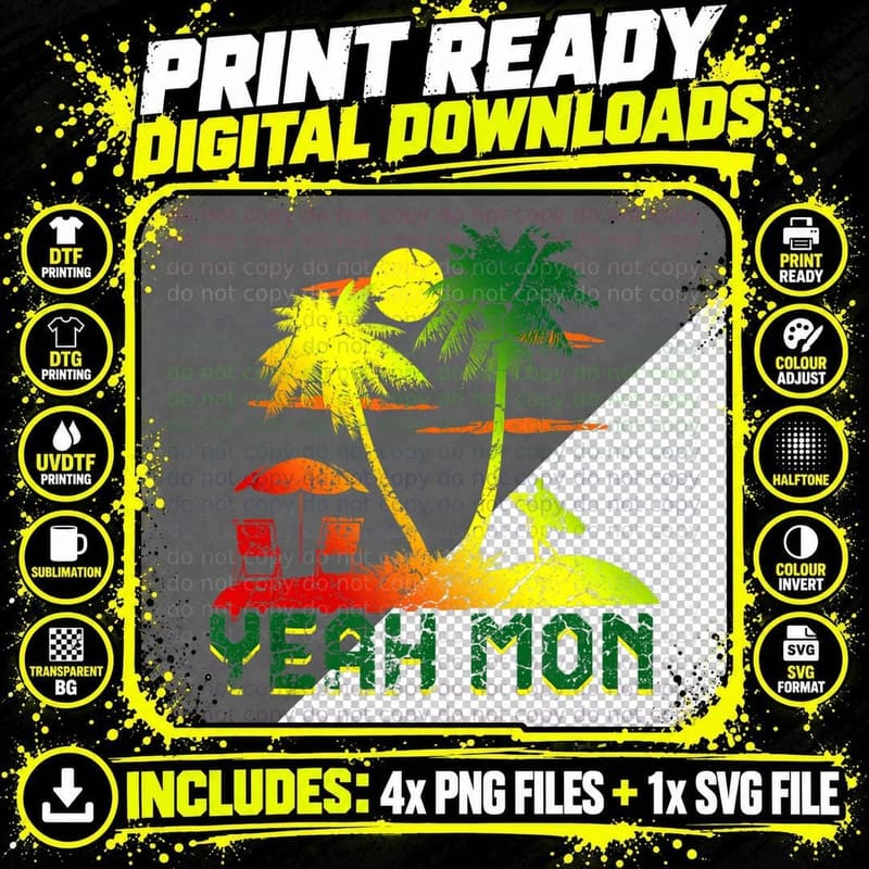 Yeah Mon Jamaican Flag Vacation Retro Jamaica Reggae Png SVG Digital Bundle