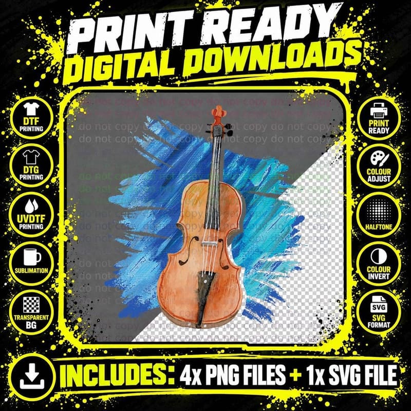 Artistic Viola Painting - Violist Music Instrument Png SVG Digital Bundle