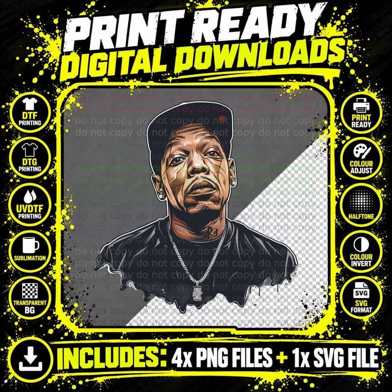 Bald Male Rapper Streetwear Portrait Black Cap Silver Png SVG Digital Bundle