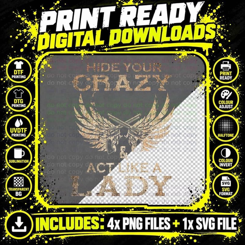 Country Music Art Hide Your Crazy and Act Like a Lady Png SVG Digital Bundle