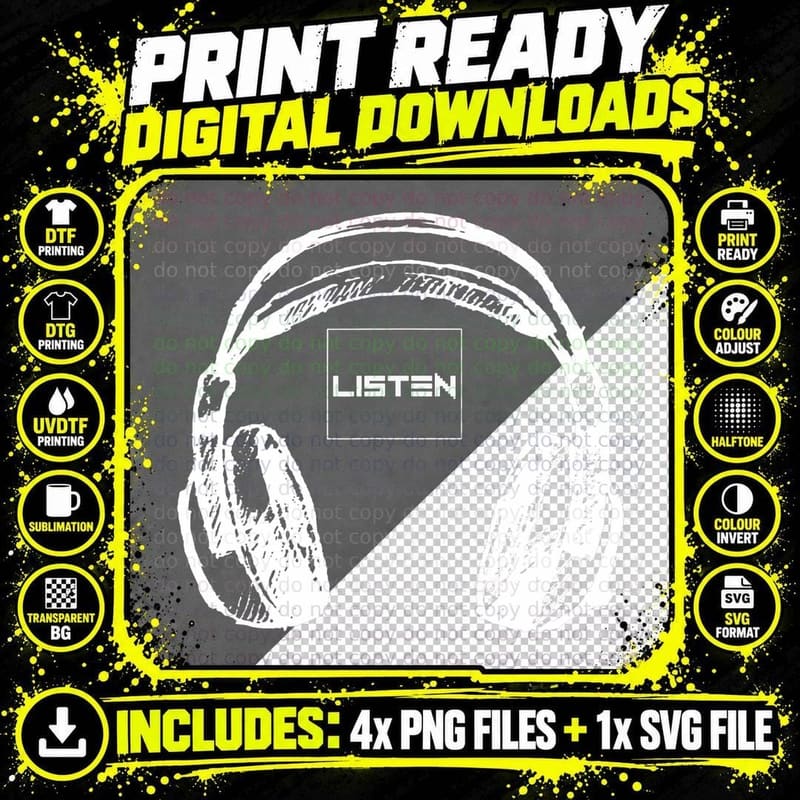 DJ on Your Headphones Music Lover Gift, EDM Style, Party Png SVG Digital Bundle