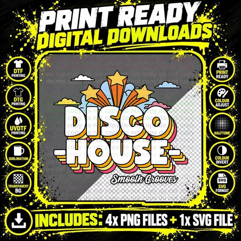 Disco House Funk Soul House Music T-Shirt Png SVG Digital Bundle