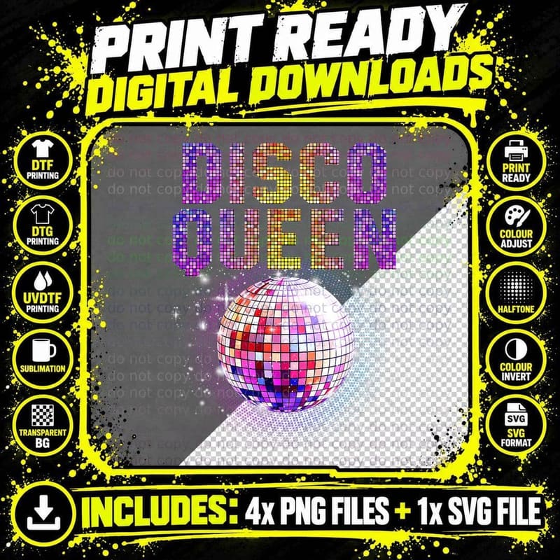 Disco Queen Art for Women Girls Funk Music Disco Dancing Png SVG Digital Bundle
