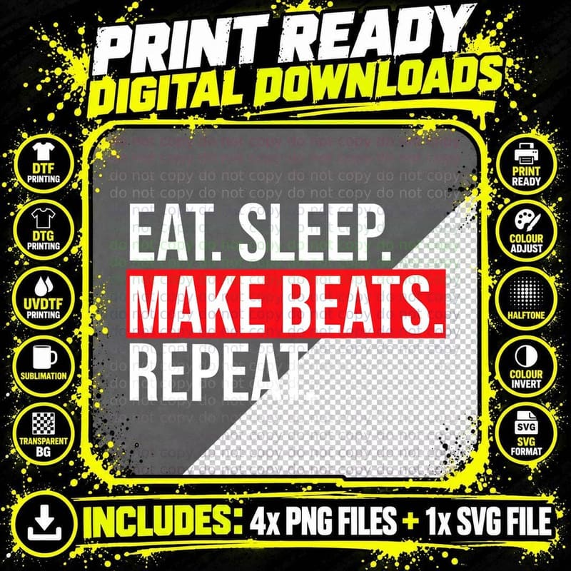Eat Sleep Make Beats Repeat Music Producer, DJ Life Png SVG Digital Bundle
