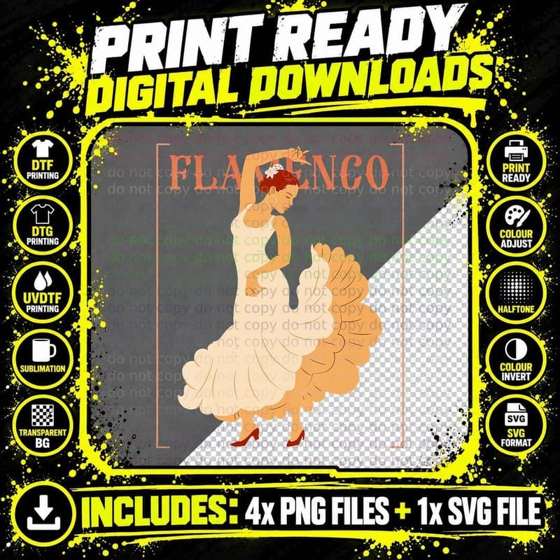 Flamenco Dancer Spanish Folkloric Music, Mens T-Shirt Png SVG Digital Bundle