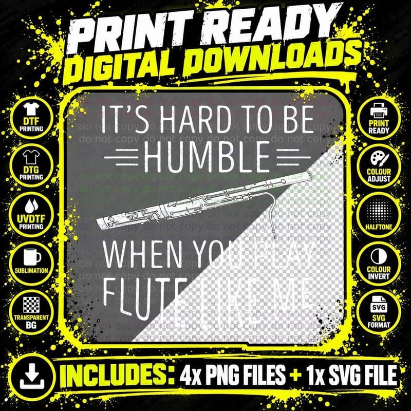 Flute It's Hard to Be Humble Flute Player Music Png SVG Digital Bundle