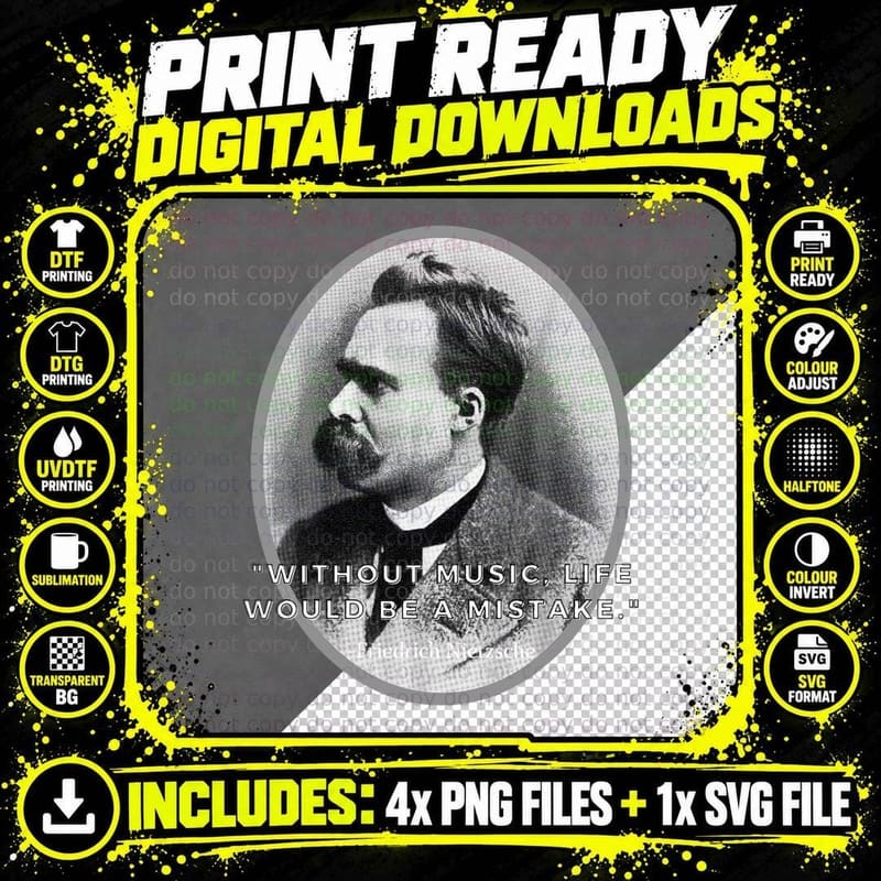 Friedrich Nietzsche, Music Philosophy Major Png SVG Digital Bundle