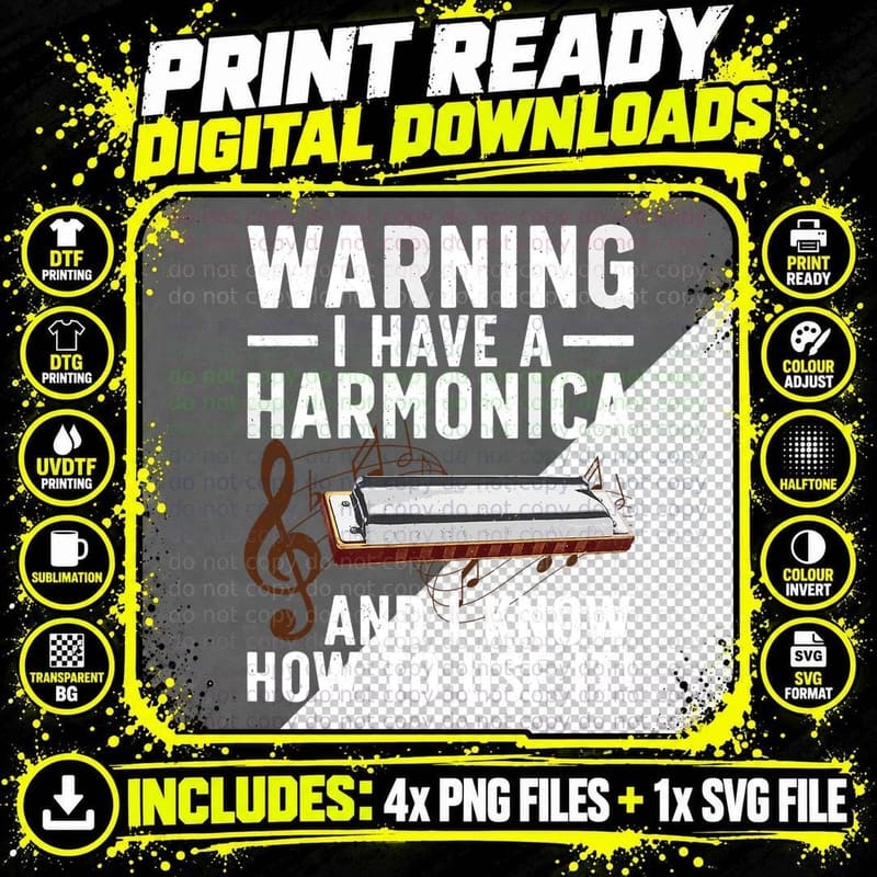 Harmonica Player Art for Men Women Music Lovers Musician Png SVG Digital Bundle