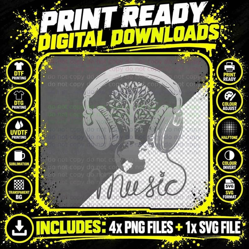 Headphone Music Design T-Shirt, Music Lover Style Png SVG Digital Bundle
