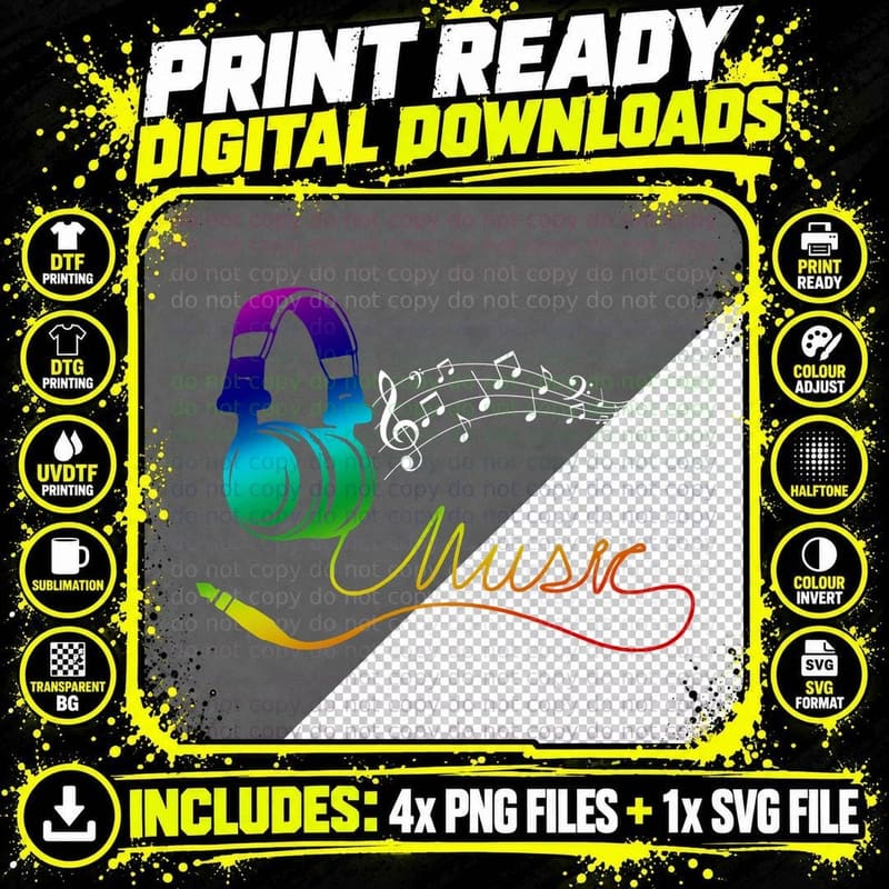 Headphone Music T-Shirt, Music Lover Style Png SVG Digital Bundle