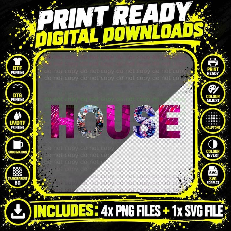 House Music - Disco Ball - Discoball - Club Night Design Png SVG Digital Bundle