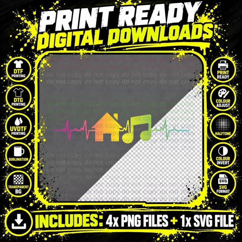 House Music Frequency - EDM Rave DJ T-Shirt Png SVG Digital Bundle