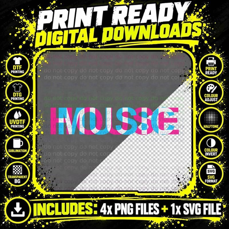 House Music Glitch EDM Rave DJ Music Festival Music Png SVG Digital Bundle