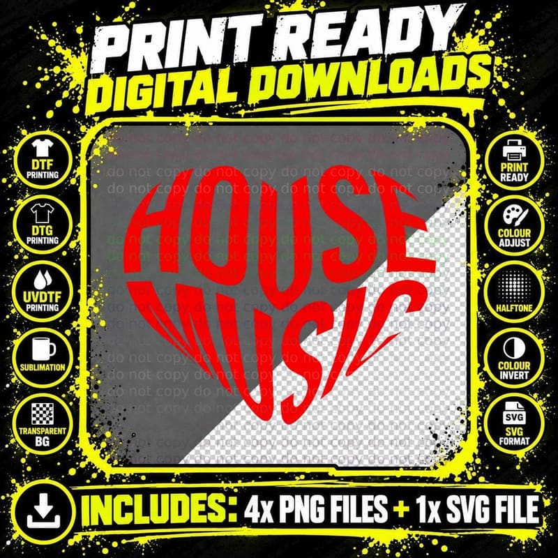 House Music Heart - EDM DJ Rave I Love House Music Png SVG Digital Bundle