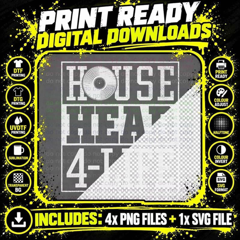 Househead - House Music EDM DJ Rave Festival T-Shirt Png SVG Digital Bundle