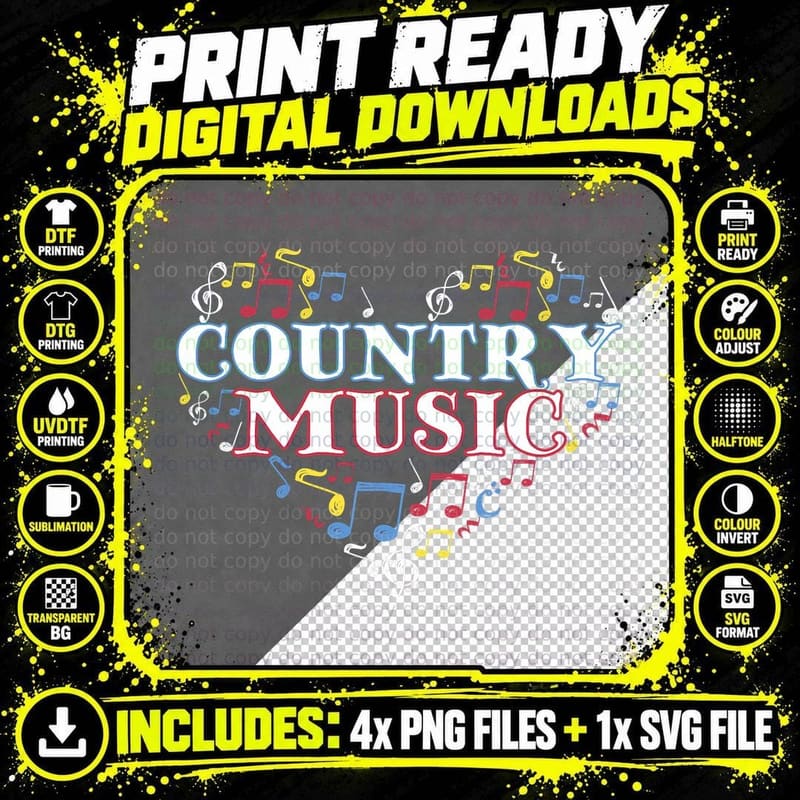 I Love Country Design Country Music Lover Gift Idea Png SVG Digital Bundle