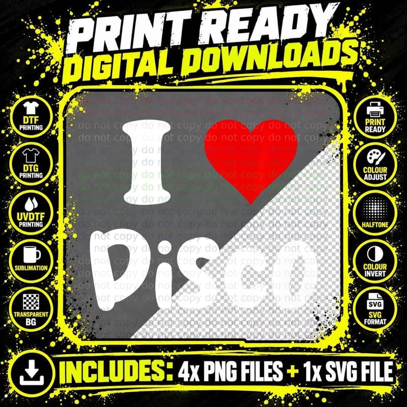 I Love Disco Music Festival, Disco Night Dance Party Png SVG Digital Bundle