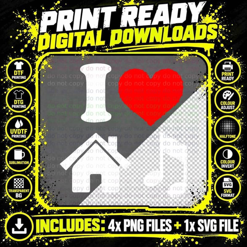 I Love House Music I Heart House Music Tee Shirt Png SVG Digital Bundle