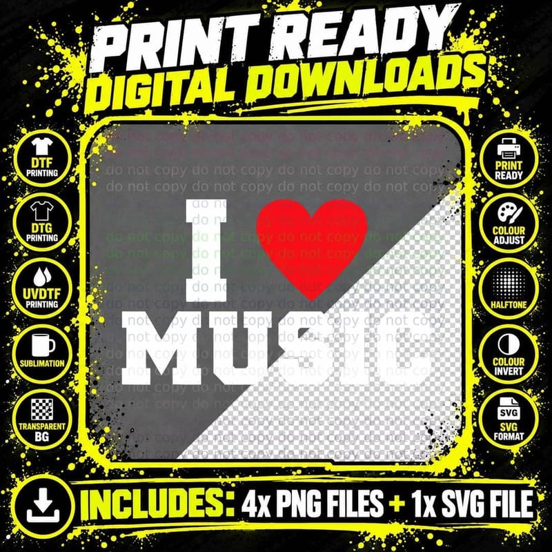 I Love Music Lover T-Shirt Png SVG Digital Bundle