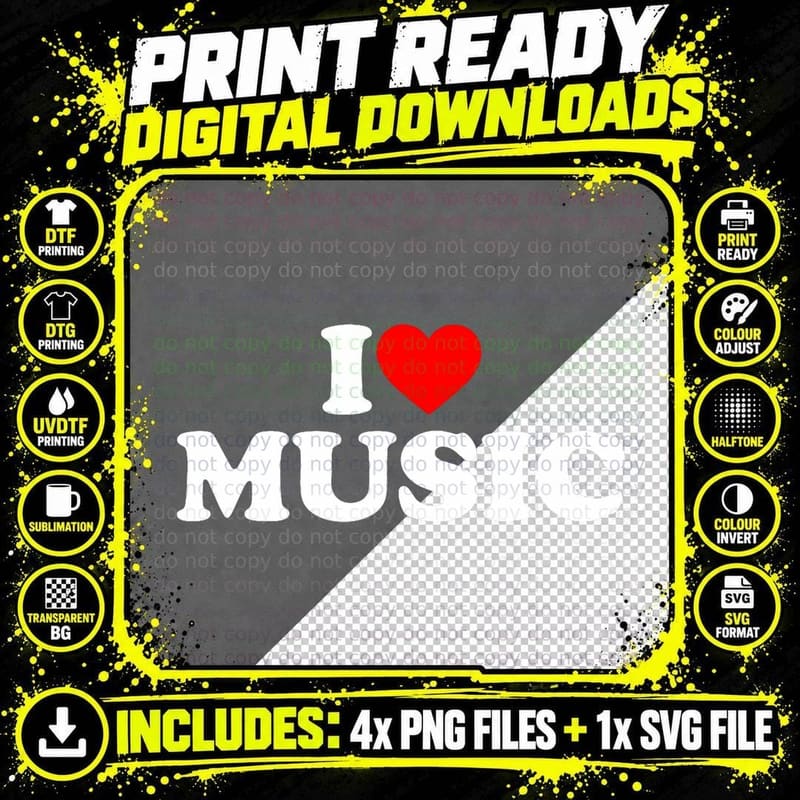 I Love Music Shirt Music Lover Shirt I Heart Music Png SVG Digital Bundle