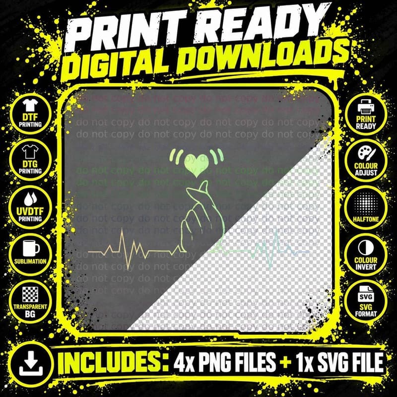 K-POP Heartbeat Heart Pulse Love Finger Korean Music Png SVG Digital Bundle