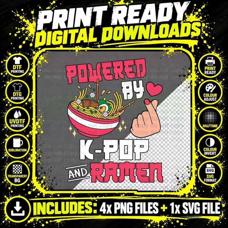 K-Pop Ramen Noodles Korean Pink K Pop Music Lover T-Shirt Png SVG Digital Bundle
